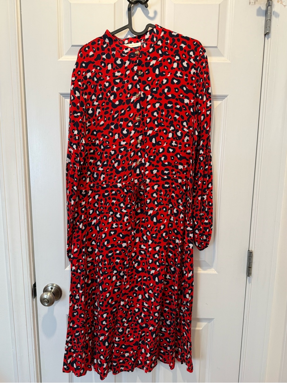 Red Leopard-Print ties at waist Dress